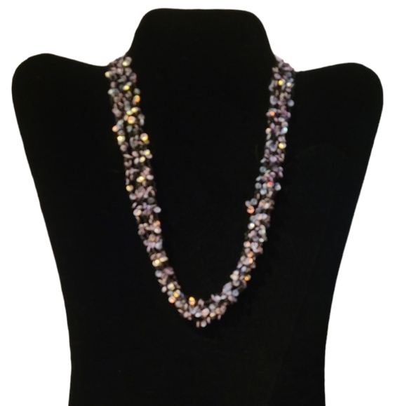 Vintage - Aurora Borealis Sequin and Black‎ Chain Multi Chain Necklace - Picture 1 of 3